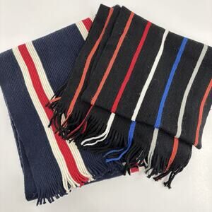 2 Dressman Scarves Wool Blend Reversible Striped 11x66 (77) Fringe